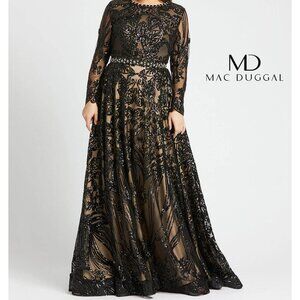 Mac Duggal Gown - NWT- 16W - Long Sleeve - Floor Length - Black & Nude